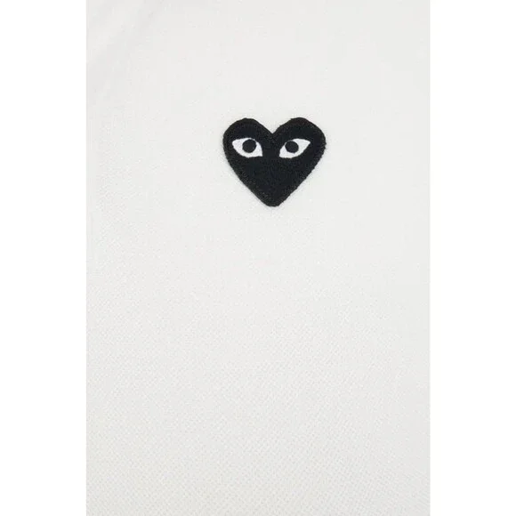 COMME DES GARCONS PLAY CDG PLAY BLACK EMBLEM POLO WHITE T-SHIRT - Picture 4 of 6